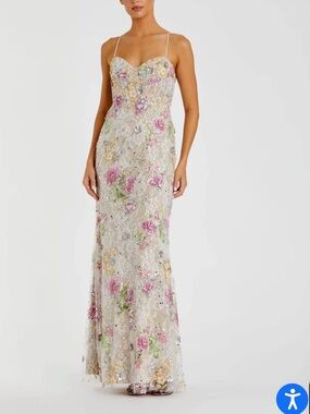 Mac Duggal Prom Floral Sequined Bustier Gown in Ivory Floral Size 4. Worn once!